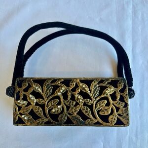 Vintage LaViola Elegant Rare Bronze Metal Square Purse with Velvet Handles